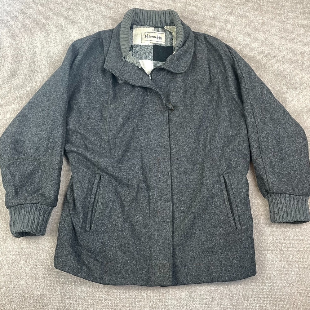 Vintage Herman Kay Wool Blend Jacket Women 6 Gray Plaid Lined Full Zip Winter